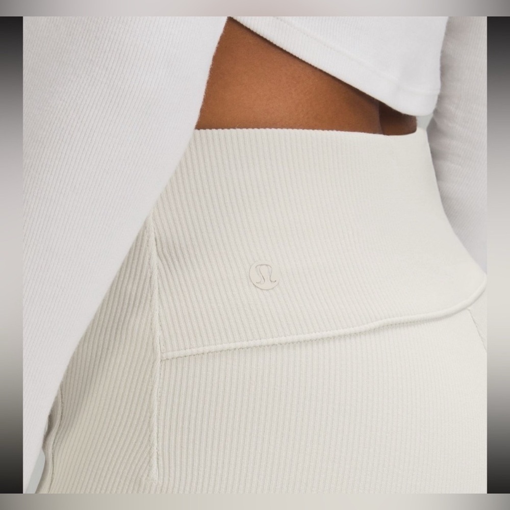 Lululemon Ribbed High Rise Flare Pants Cream White Lounge Athleisure Size 8 tall - Picture 2 of 9